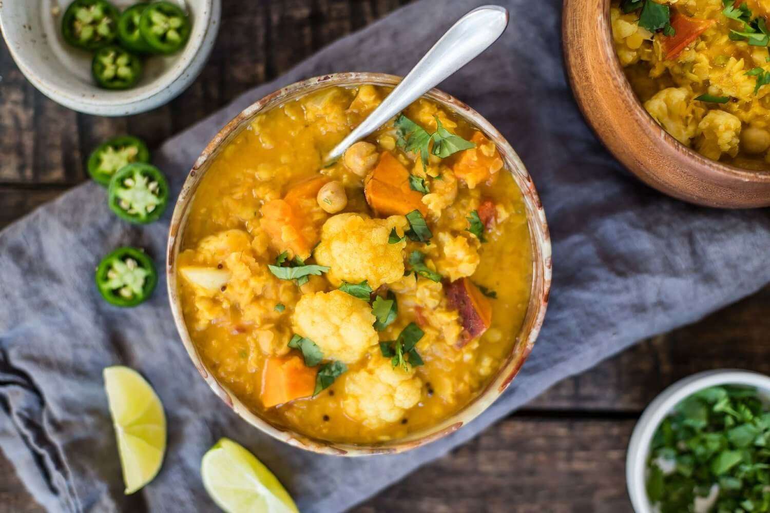 Cauliflower, red lentil and bulgur wheat korma