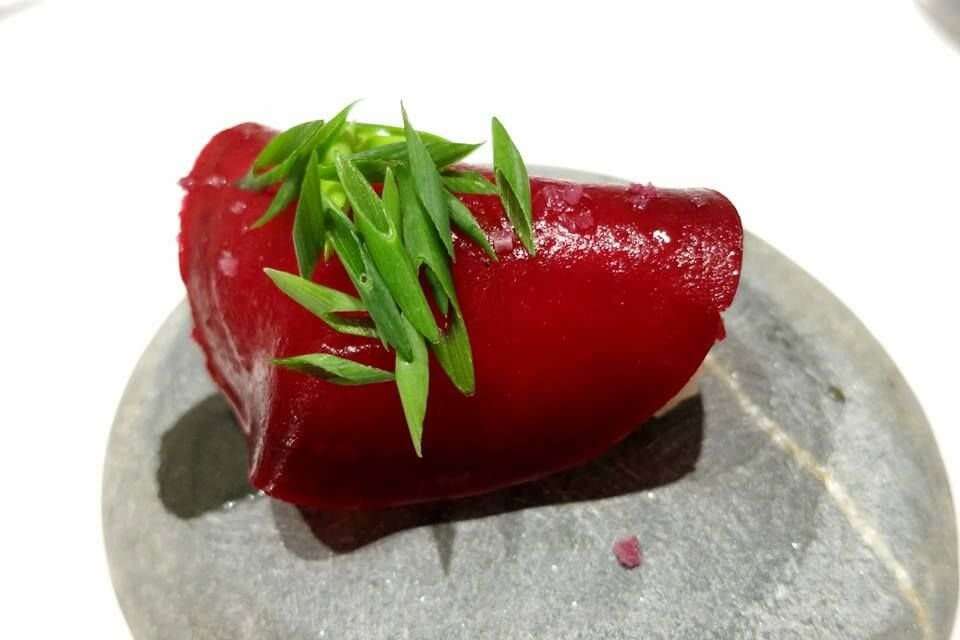 Sushi with a beetroot hat