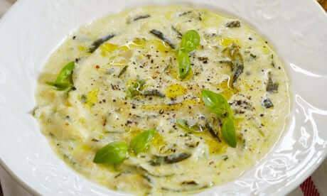 Courgette and goat’s cheese soup with basil