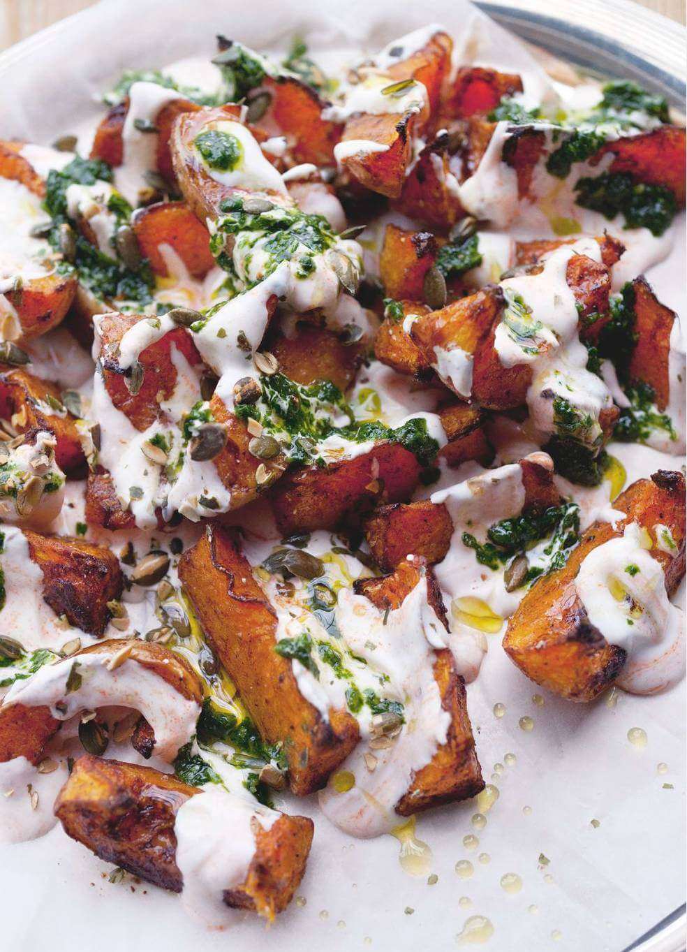 Squash with chilli yogurt and coriander sauce