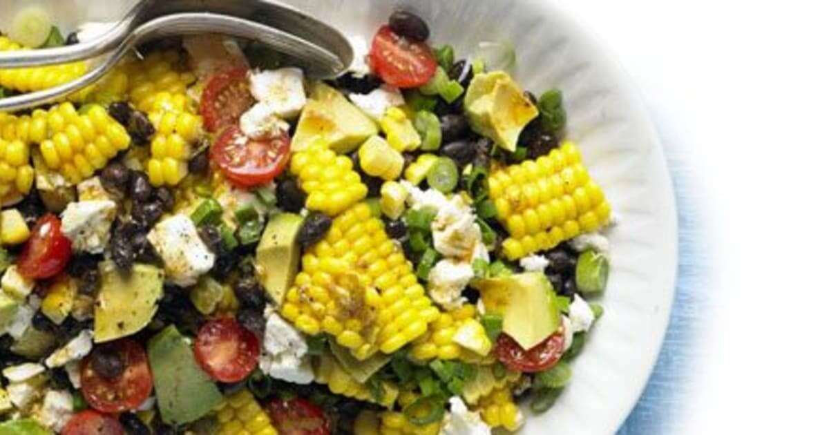 Spicy corn, black bean and feta salad