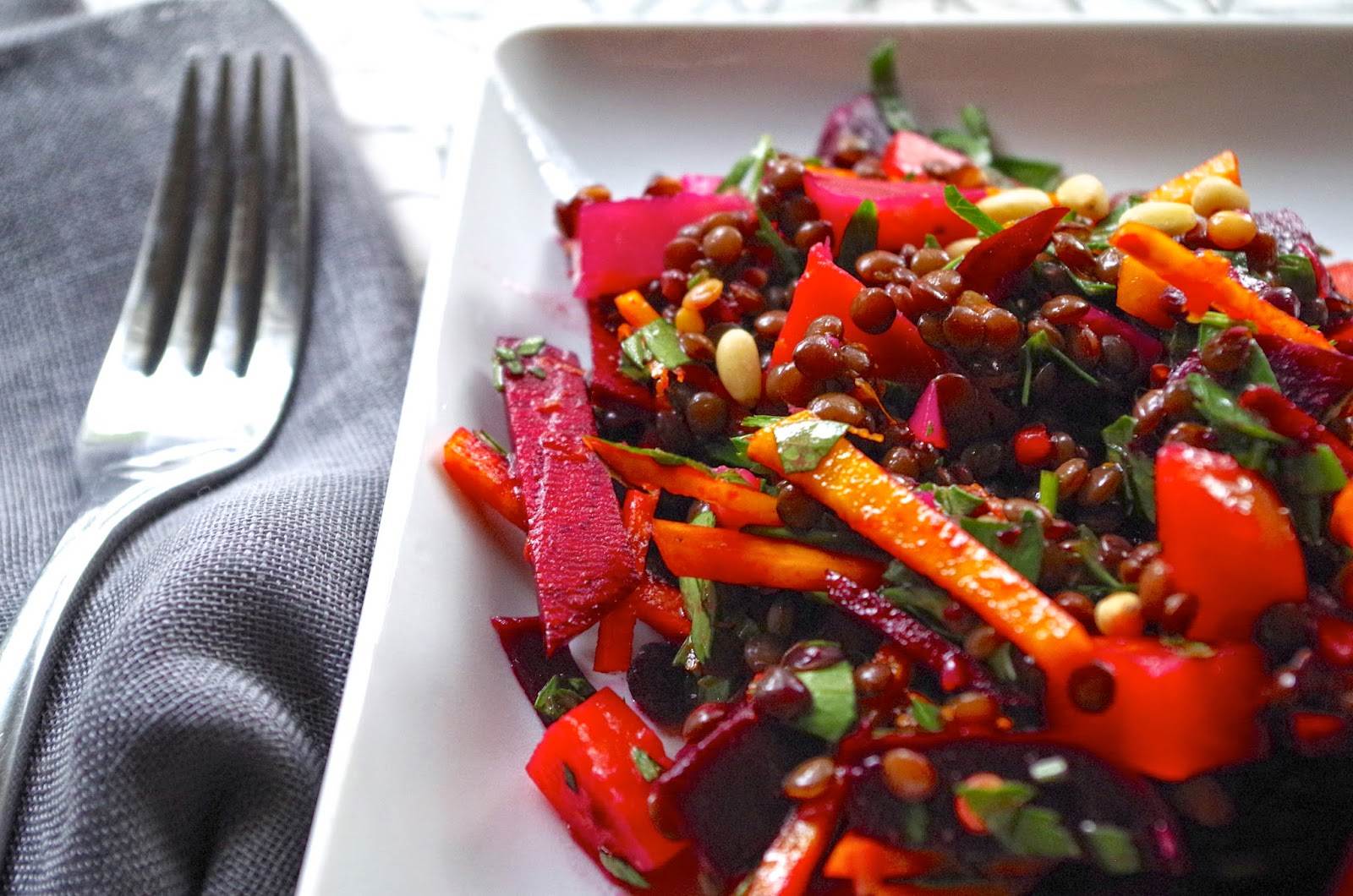 Beetroot party with orange and pine nuts