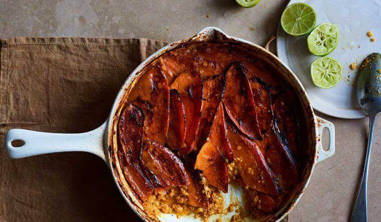 Anna Jones’ baked red lentil dhal with tamarind-glazed sweet potato