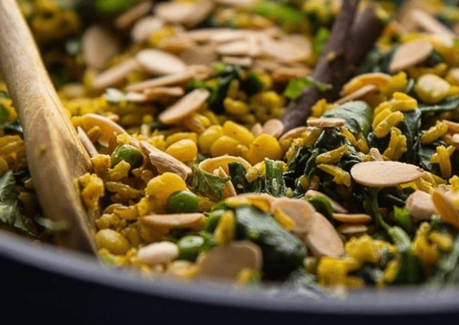 Vegan kedgeree with fresh turmeric root
